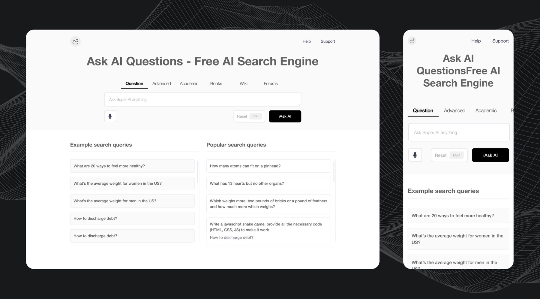 Ask AI — hifi wireframes