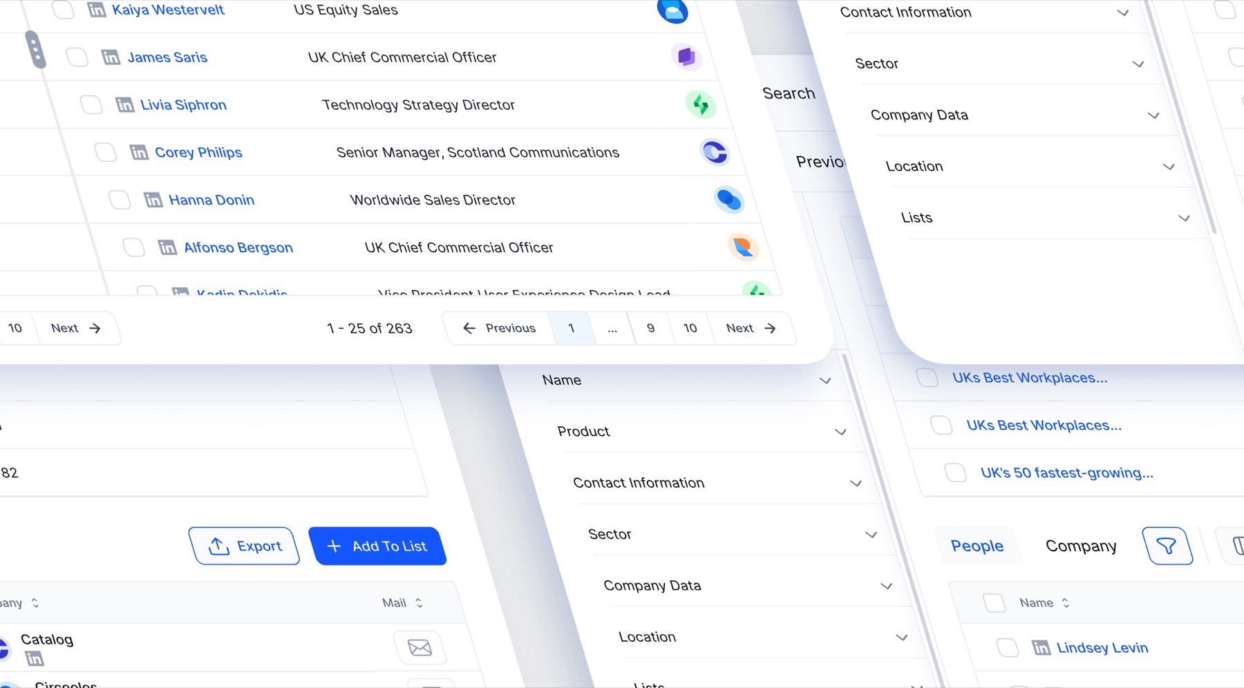 Honch web application screens