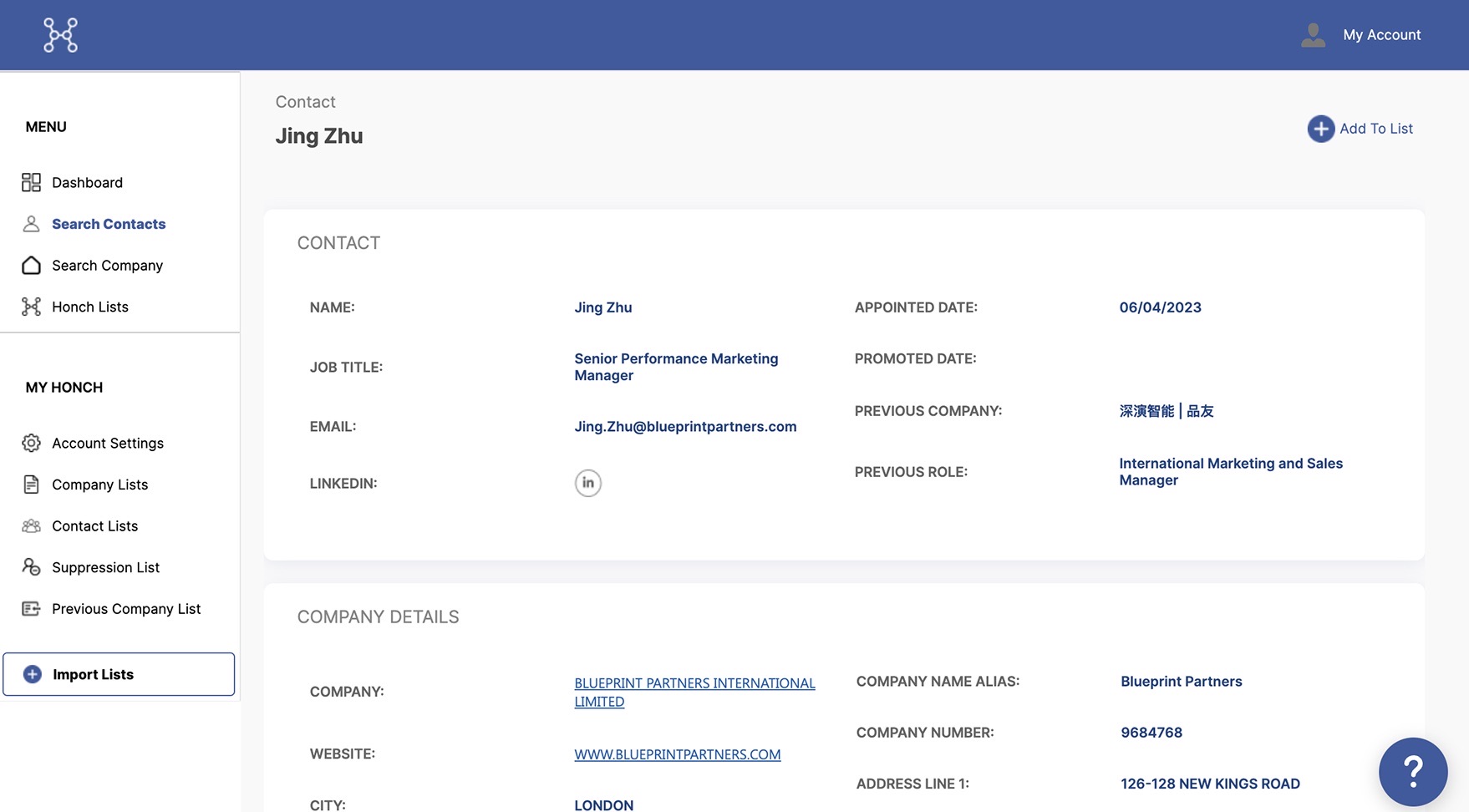 Previous design: contact details