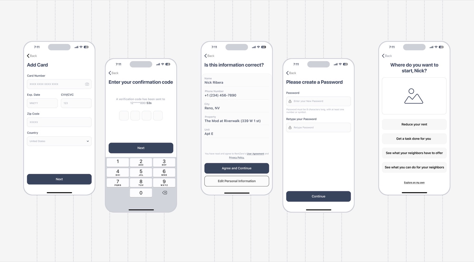 RentZero — hifi wireframes